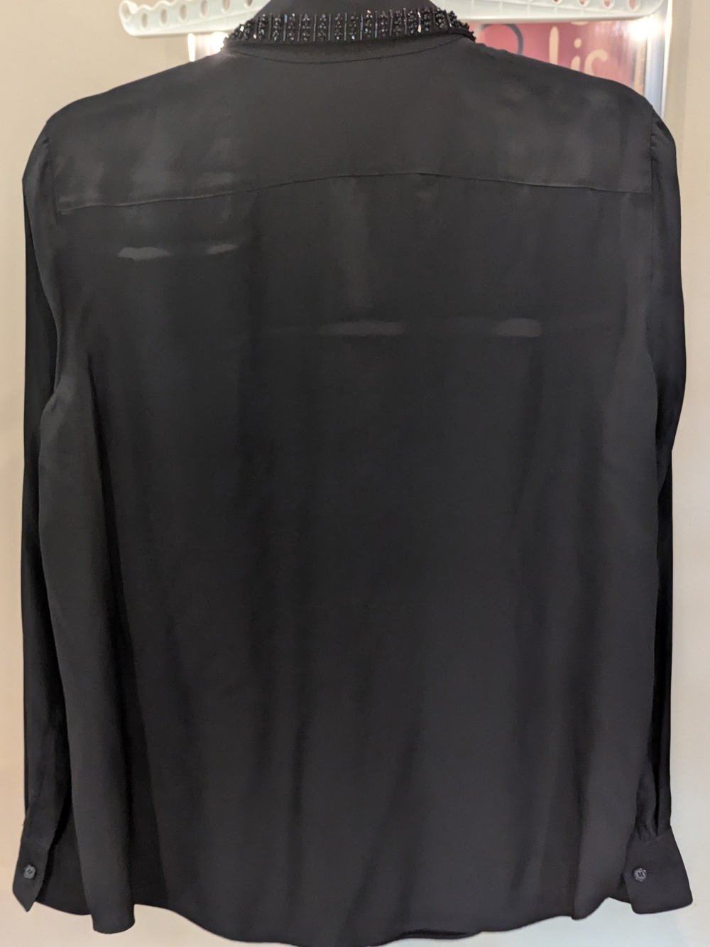 $70 Lafayette 148 Size S New York Black Beaded Collar Silk Blouse Pristine EUC - Picture 4 of 7